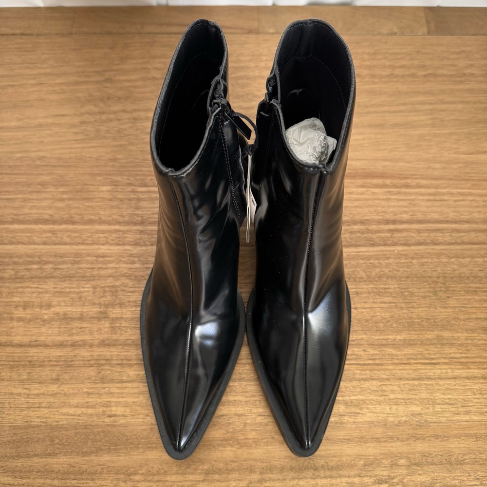 Zara Ankle Boots Womens 6.5 Black Pointed Toe Block Heel Zip Starfit Modern NWT - Picture 10 of 12
